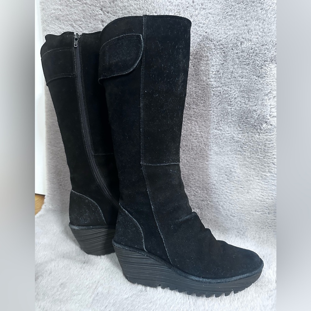 FLY London Suede Tall Wedge Boots - Yulo